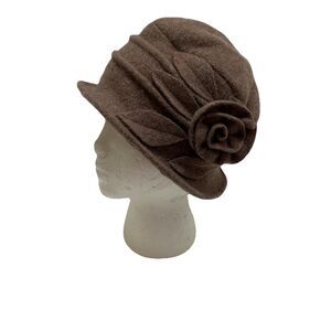 Womens Wool Blend Brown Gatsby Cloche Floral Hat Bonnet O/S